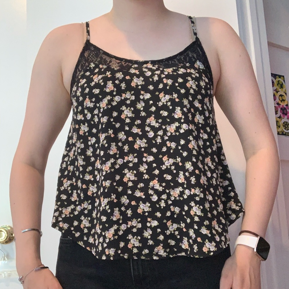 black tank top with floral print